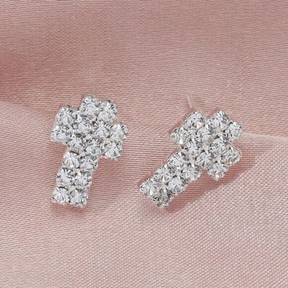 NEW CZ CROSS STUD EARRINGS - Picture 1 of 6